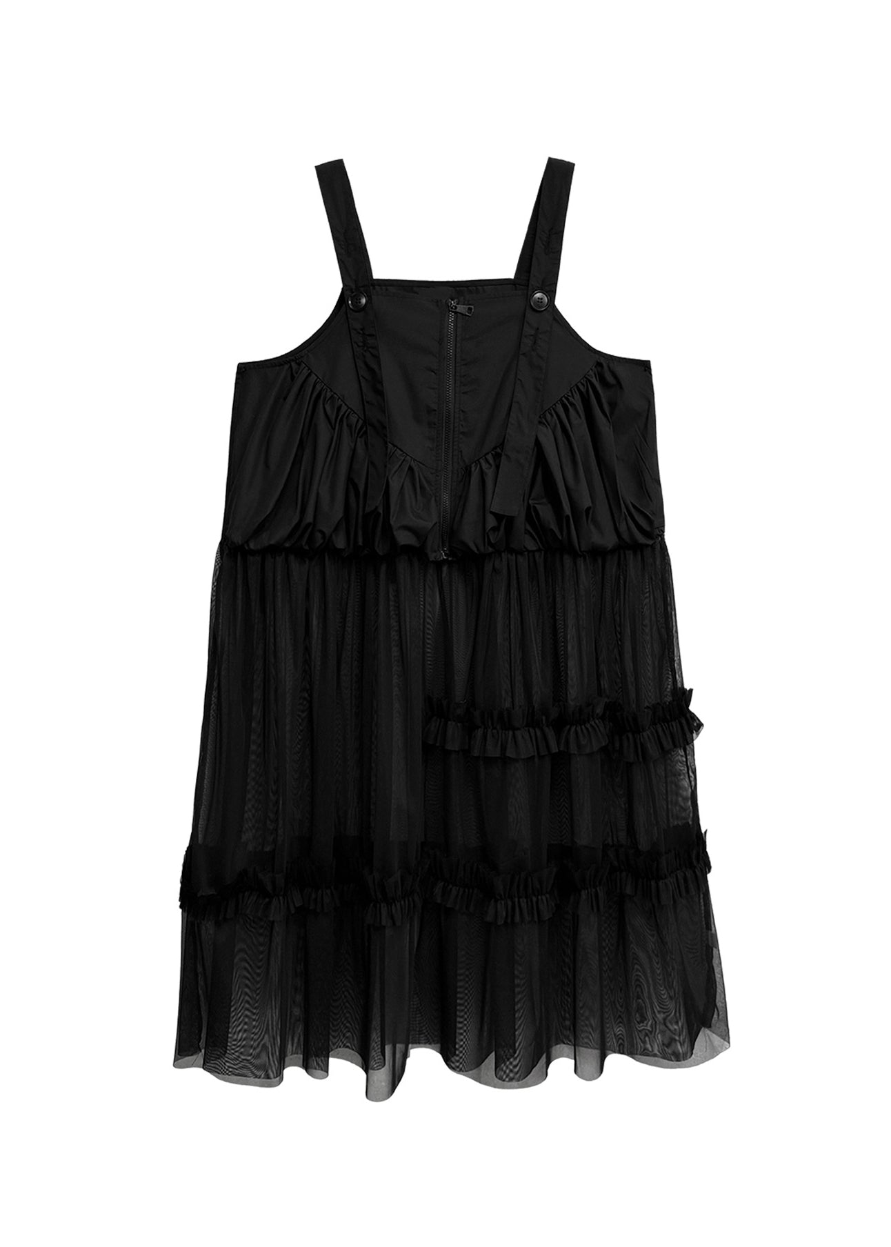Original Design Black Ruffled Patchwork Tulle Strap Dress