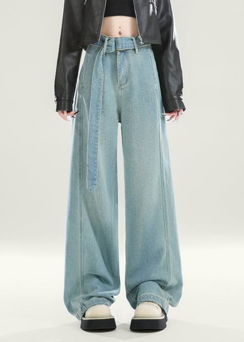 Original Design Black Sashes High Waist Warm Fleece Jeans