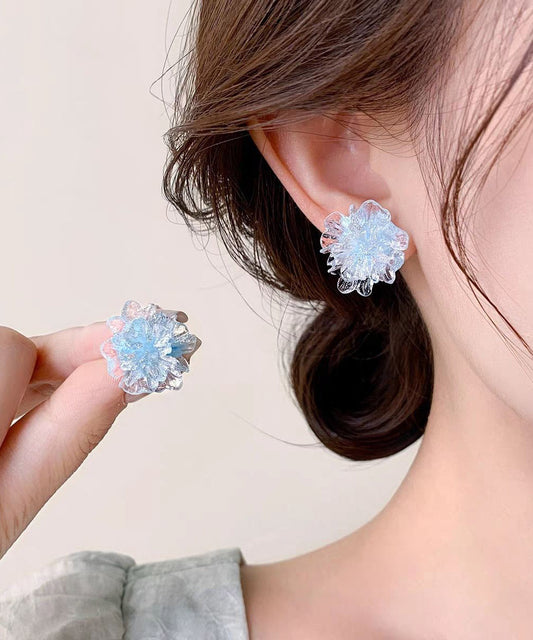 Original Design Blue Acrylic Floral Stud Earrings