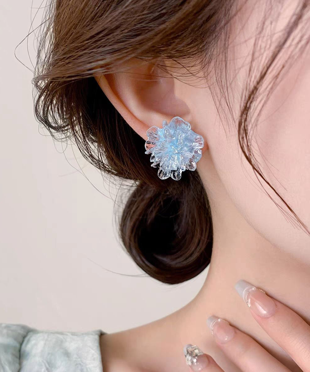 Original Design Blue Acrylic Floral Stud Earrings