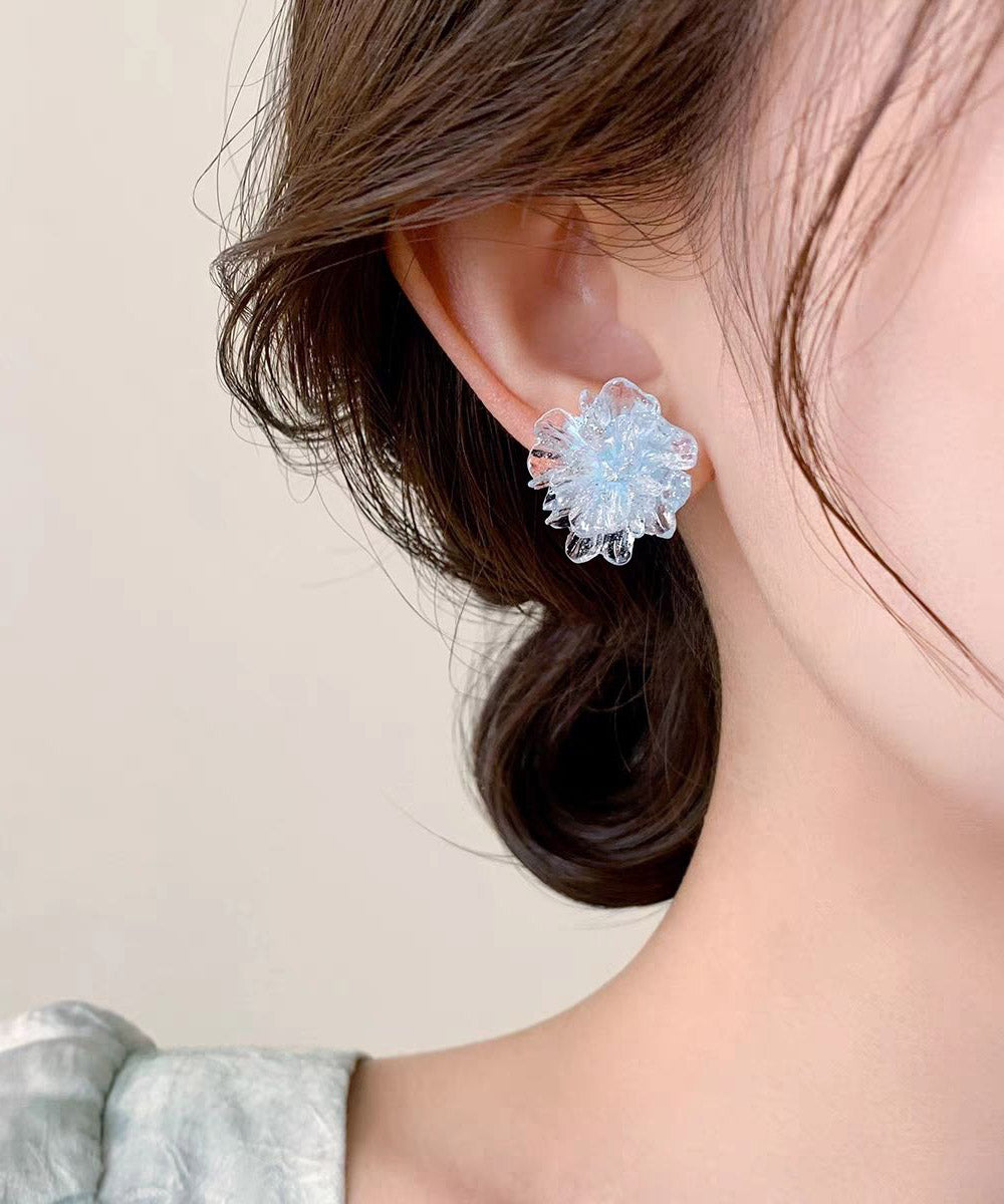 Original Design Blue Acrylic Floral Stud Earrings