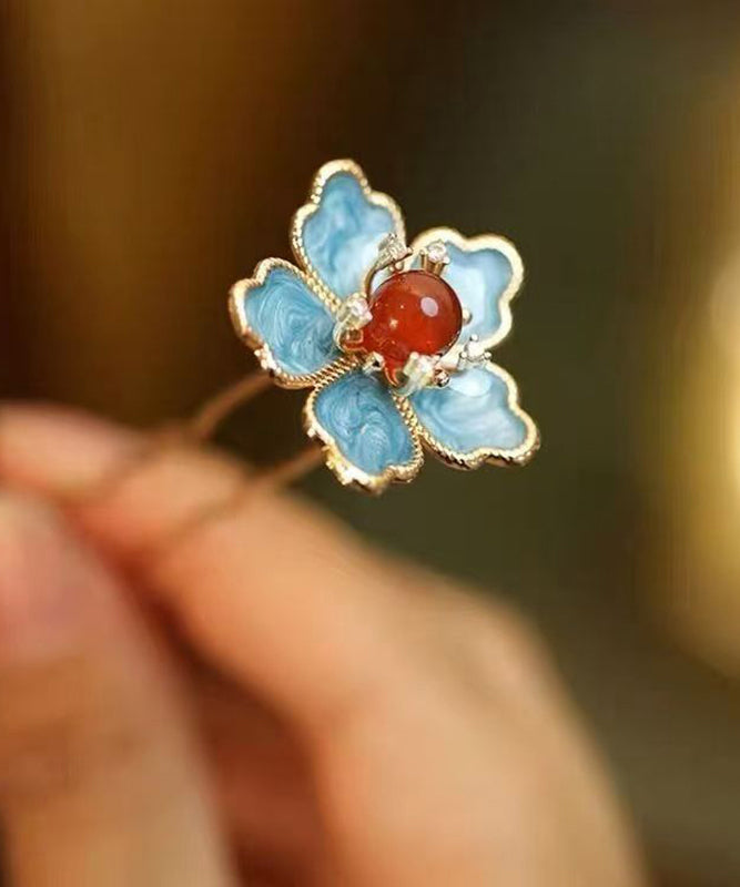 Original Design Blue Alloy Floral A Pair Hairpin