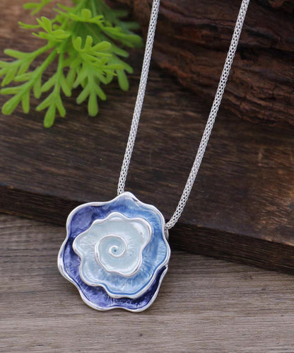 Original Design Blue Copper Alloy Auspicious Clouds Enamel Pendant Necklace