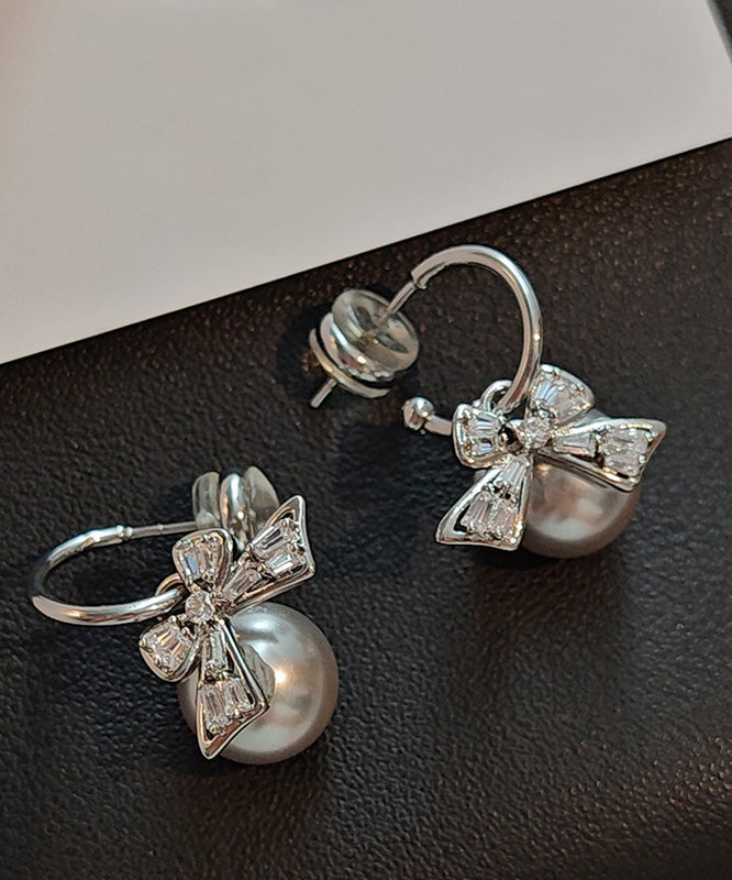 Original Design Bow Zircon Pearl Stud Earrings