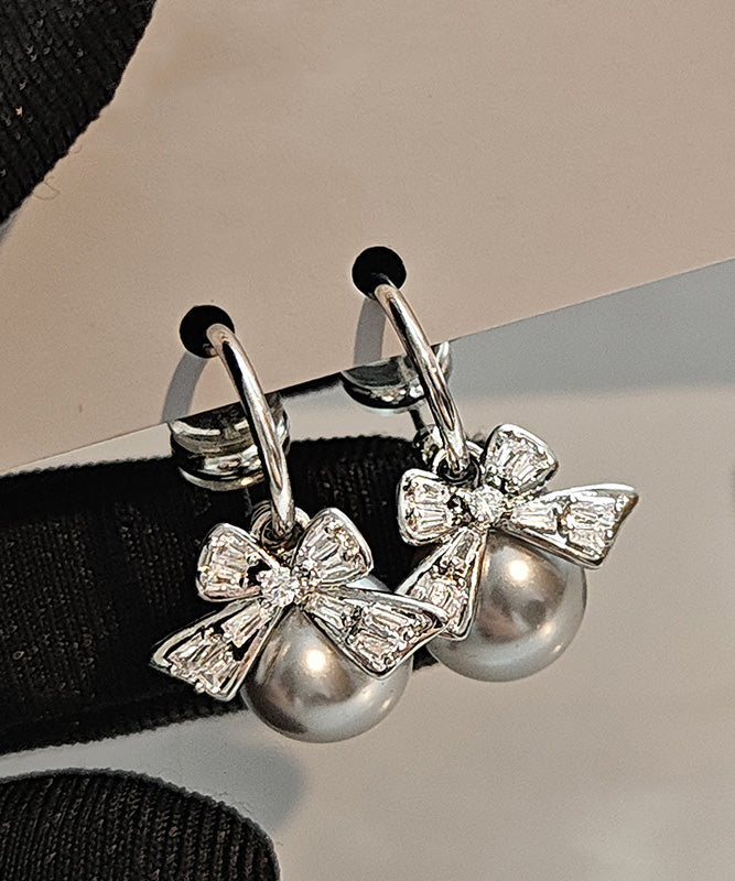 Original Design Bow Zircon Pearl Stud Earrings