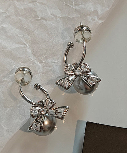 Original Design Bow Zircon Pearl Stud Earrings