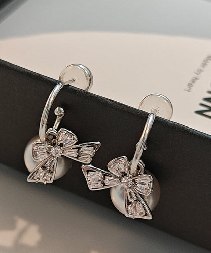 Original Design Bow Zircon Pearl Stud Earrings