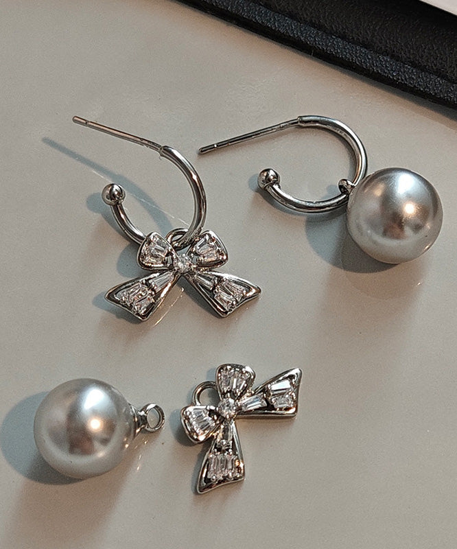Original Design Bow Zircon Pearl Stud Earrings