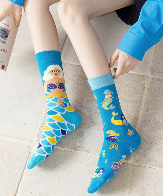 Original Design Cartoon Animal Cotton Mid Tube Socks Asymmetry Jacquard