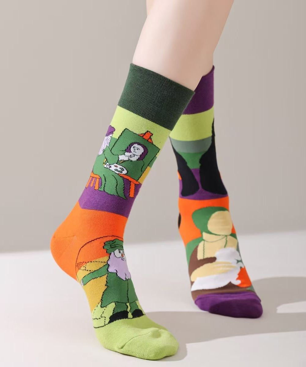 Original Design Cartoon Animal Cotton Mid Tube Socks Asymmetry Jacquard