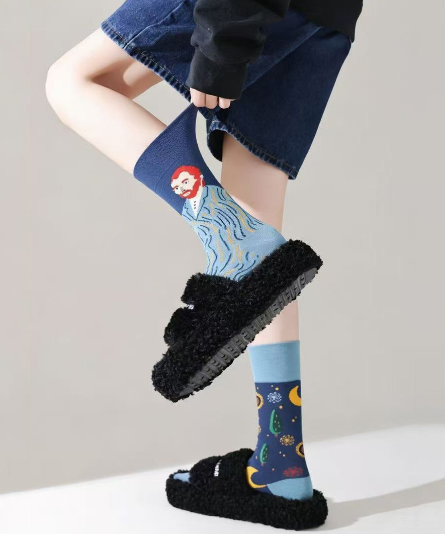 Original Design Cartoon Animal Cotton Mid Tube Socks Asymmetry Jacquard