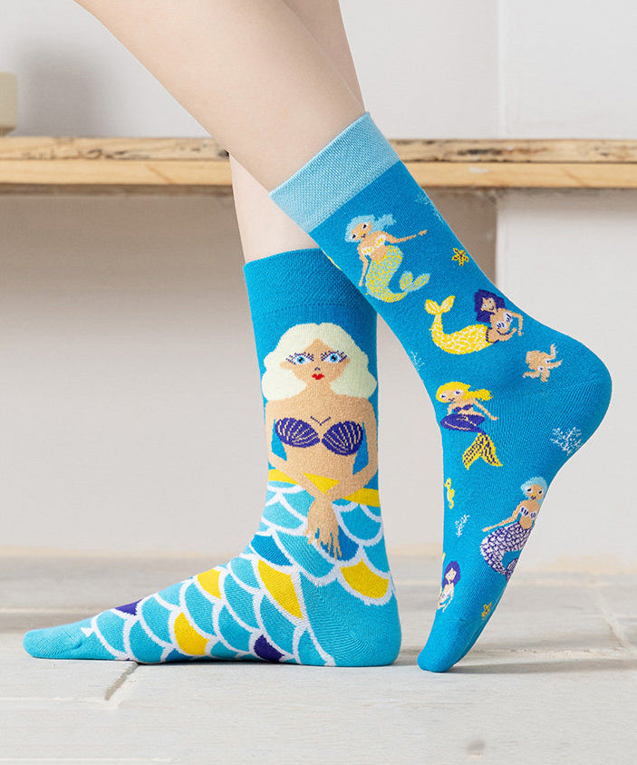 Original Design Cartoon Animal Cotton Mid Tube Socks Asymmetry Jacquard