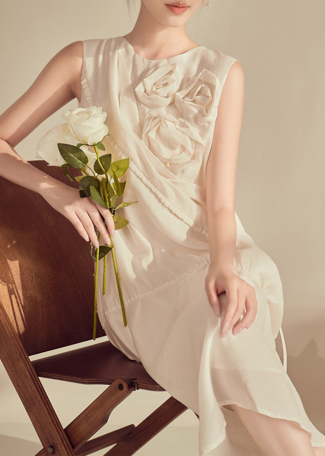 Original Design Champagne O-Neck Floral Patchwork Long Dresses Sleeveless