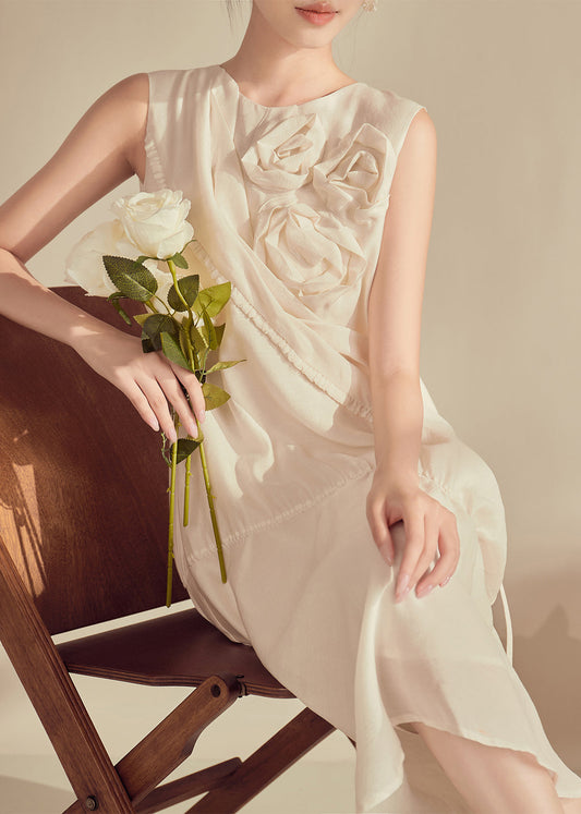 Original Design Champagne O-Neck Floral Patchwork Long Dresses Sleeveless