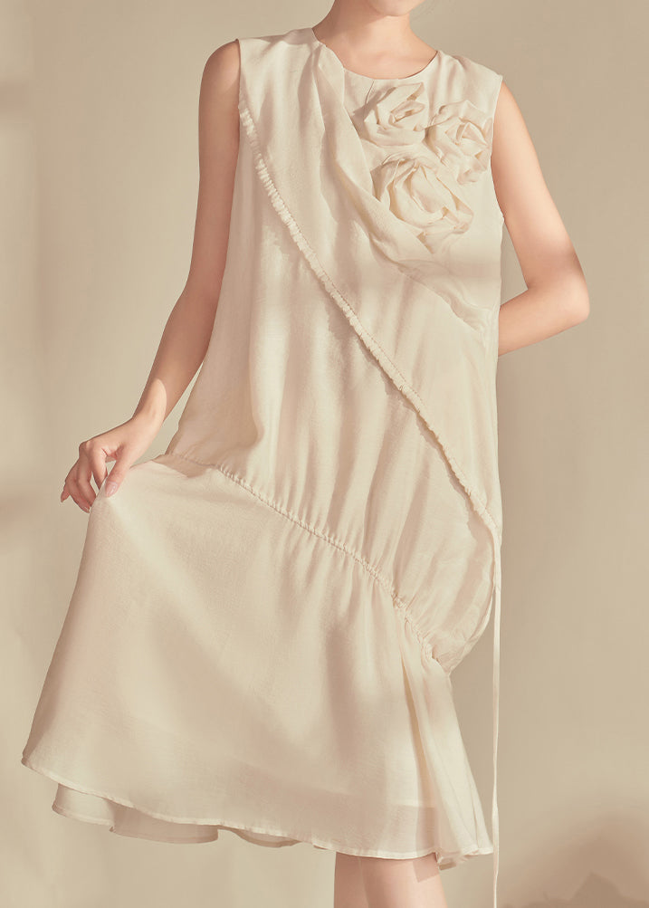 Original Design Champagne O-Neck Floral Patchwork Long Dresses Sleeveless