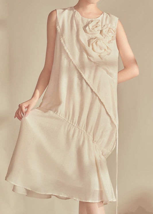 Original Design Champagne O-Neck Floral Patchwork Long Dresses Sleeveless