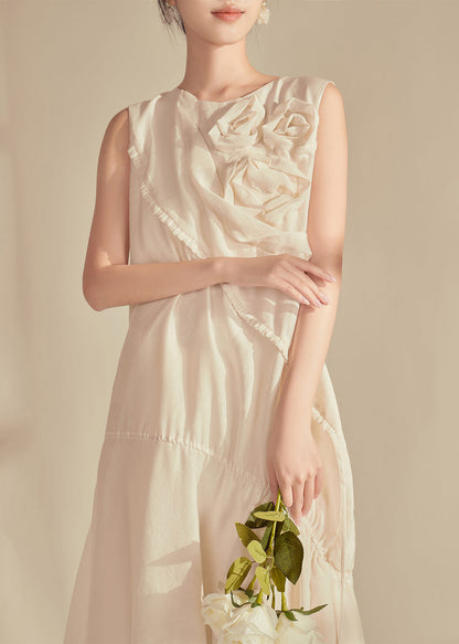 Original Design Champagne O-Neck Floral Patchwork Long Dresses Sleeveless