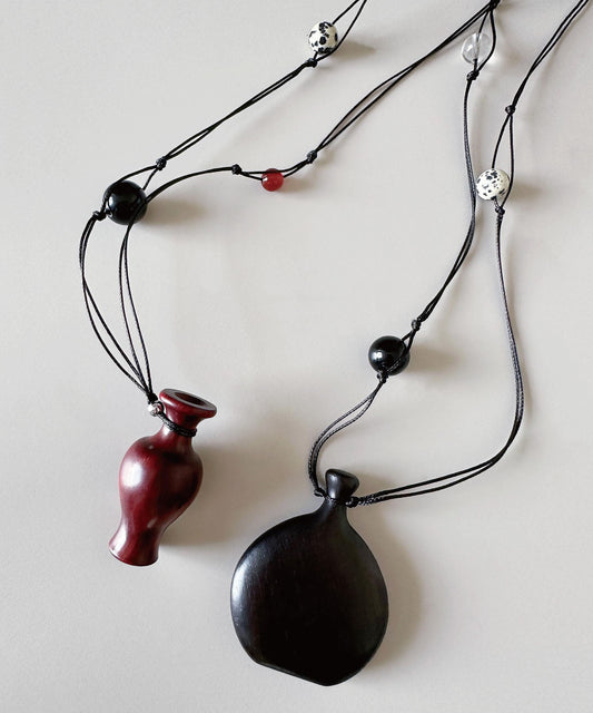 Original Design Chinese Wooden Vase Wine Pot Pendant Long Necklace