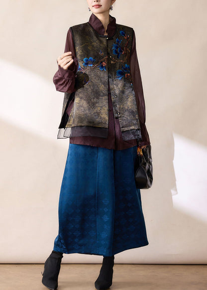 Original Design Chocolate Embroidered Patchwork Tulle Satin Vest Fall