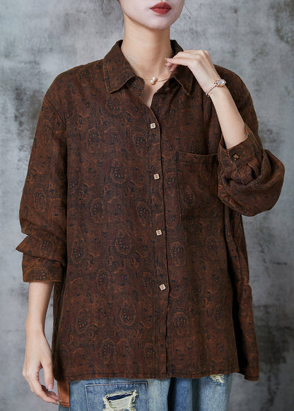 Original Design Chocolate Oversized Print Cotton Top Spring