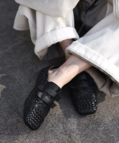 Original Design Coffee Cowhide Leather Woven Loafer Shoes