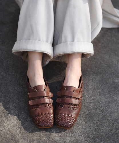 Original Design Coffee Cowhide Leather Woven Loafer Shoes