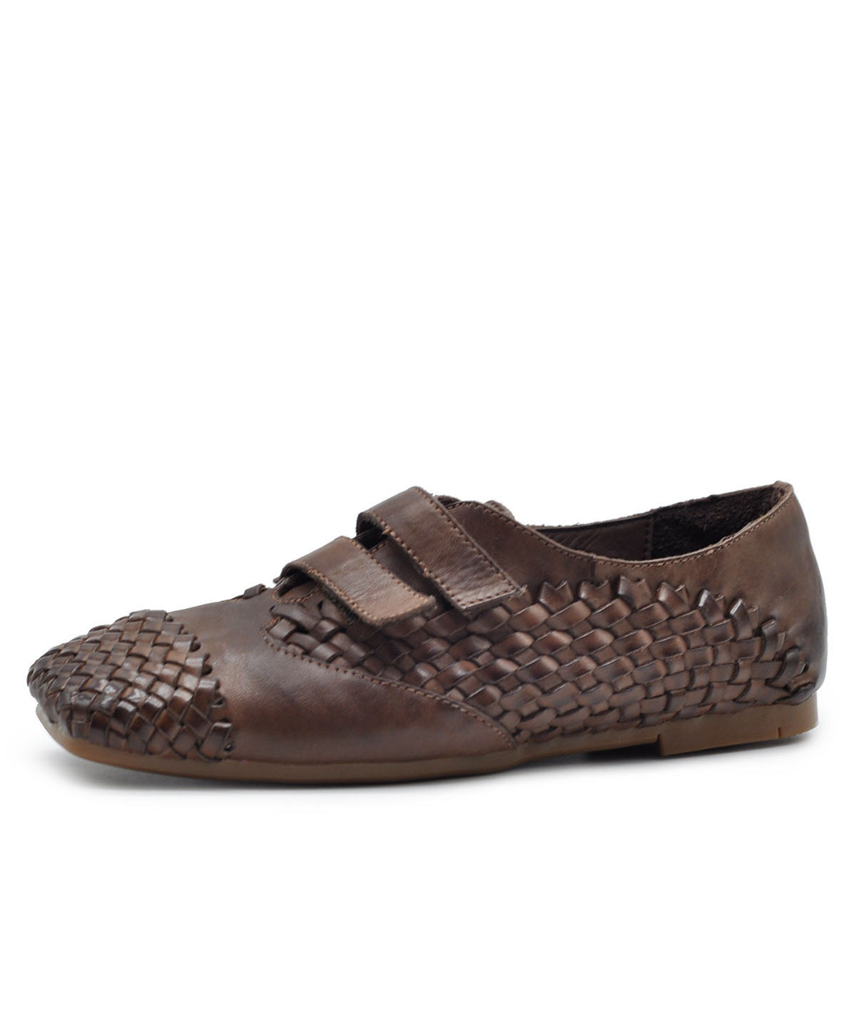 Original Design Coffee Cowhide Leather Woven Loafer Shoes
