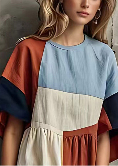 Original Design Colorblock Asymmetrical Patchwork Cotton Dresses Summer