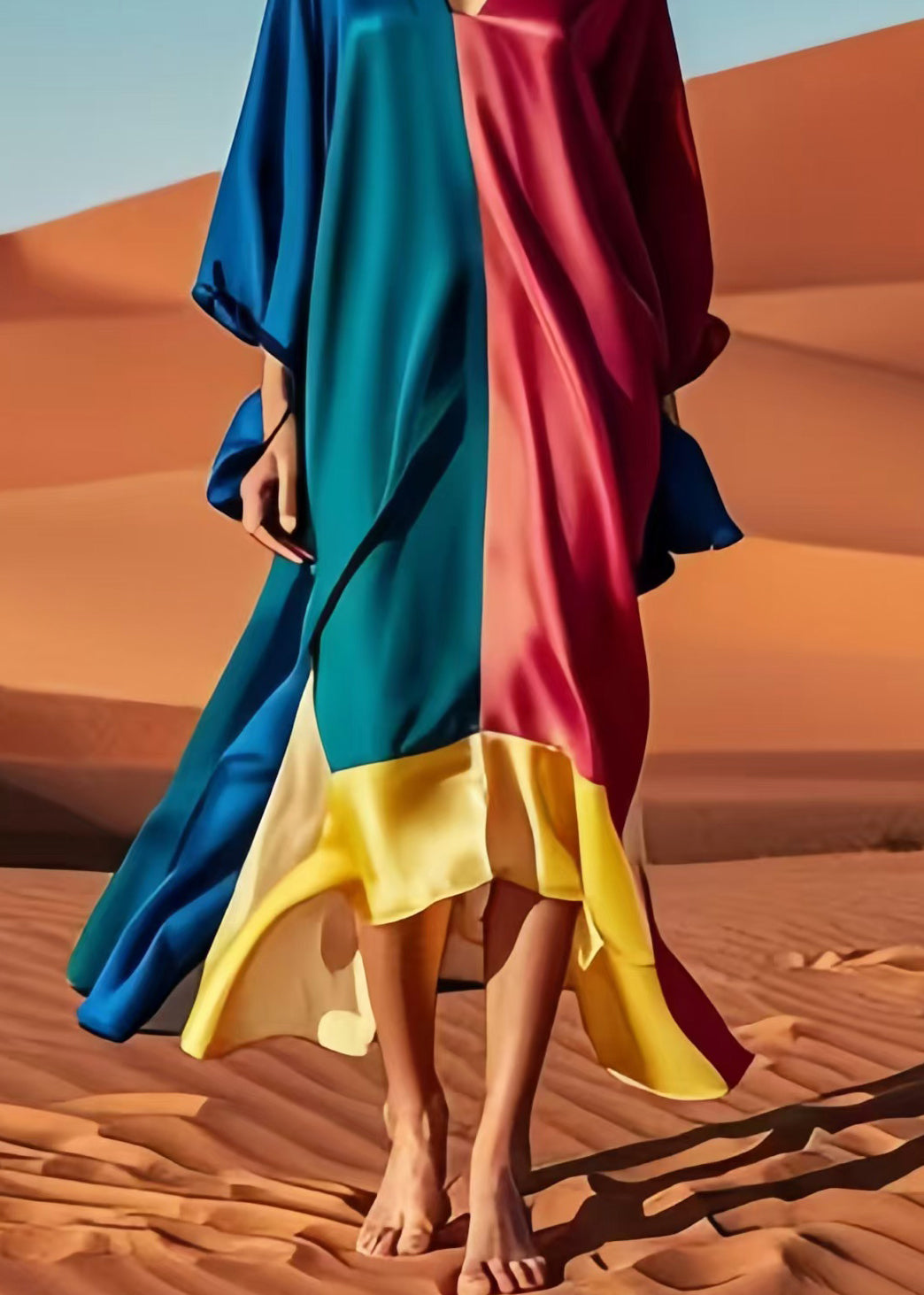 Original Design Colorblock Asymmetrical Patchwork Silk Vacation Dresses Spring