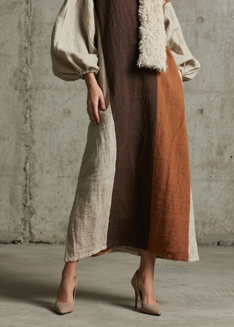 Original Design Colorblock Patchwork Cotton Long Dress Fall