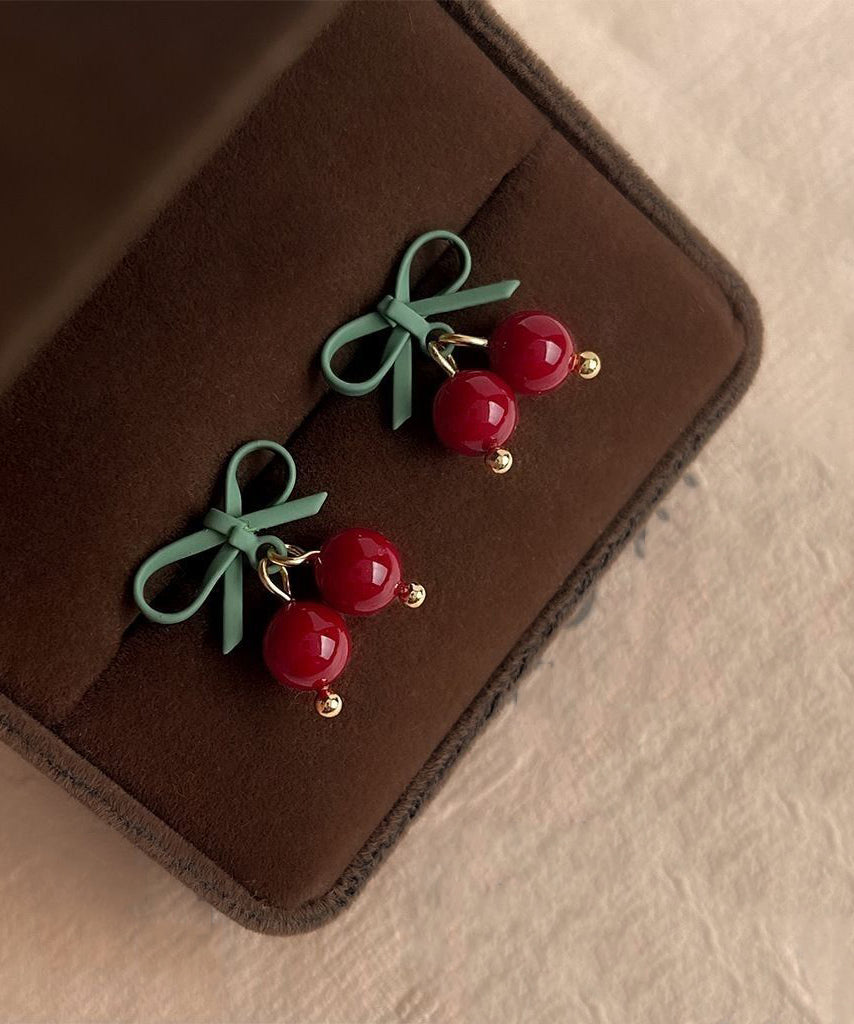 Original Design Colorblock Sterling Silver Bow Cherry Drop Earrings