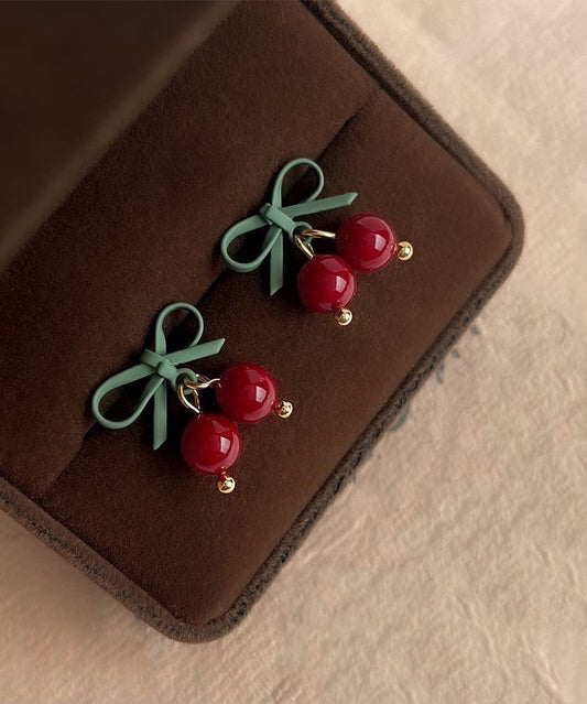 Original Design Colorblock Sterling Silver Bow Cherry Drop Earrings