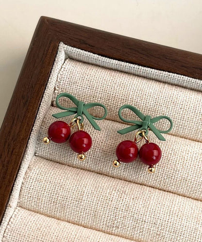 Original Design Colorblock Sterling Silver Bow Cherry Drop Earrings