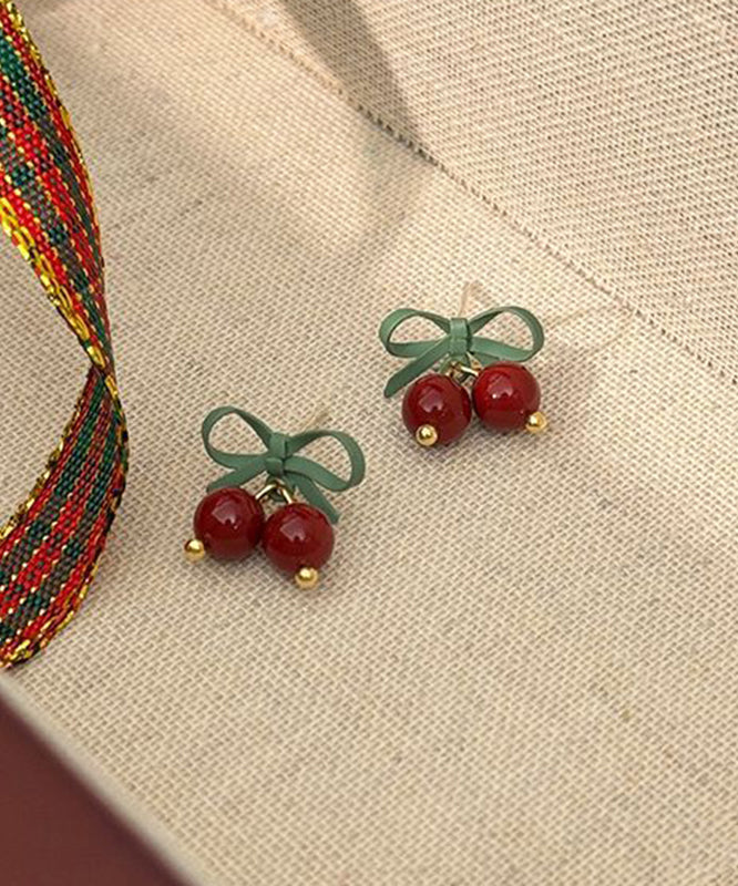 Original Design Colorblock Sterling Silver Bow Cherry Drop Earrings