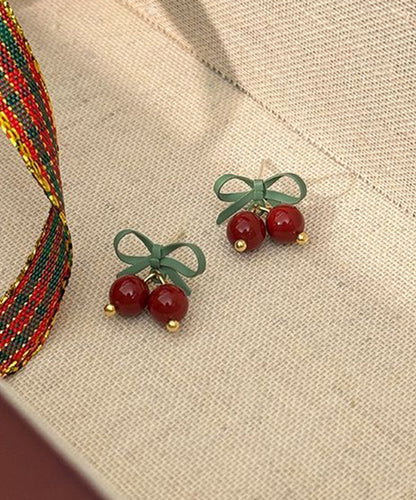 Original Design Colorblock Sterling Silver Bow Cherry Drop Earrings
