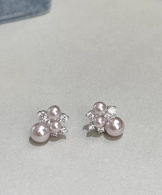 Original Design Copper Overgild Zircon Pearl Stud Earrings