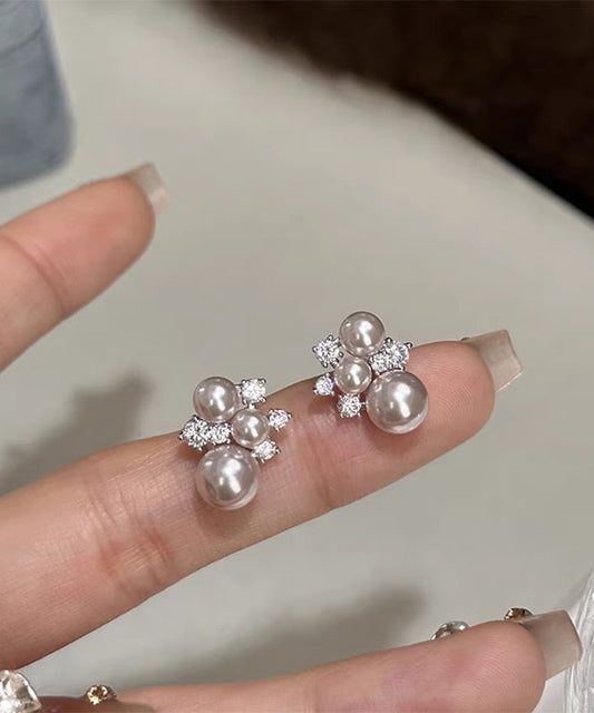 Original Design Copper Overgild Zircon Pearl Stud Earrings