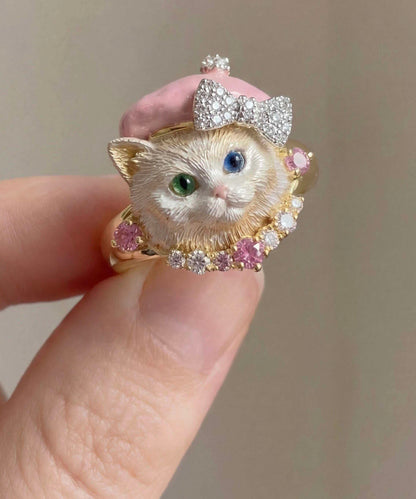 Original Design Copper Zircon Little Cat Rings