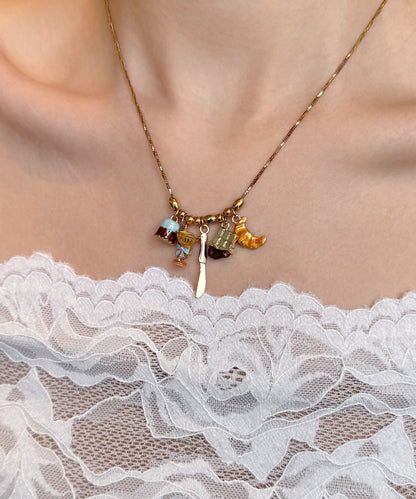 Original Design Gold Alloy Cake Croissant Pendant Necklace