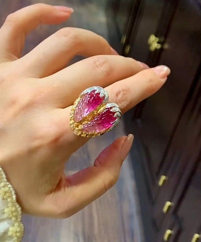 Original Design Gold Alloy Zircon Gem Stone Watermelon Rings