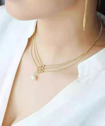 Original Design Gold Copper Overgild Pearl Pendant Necklace