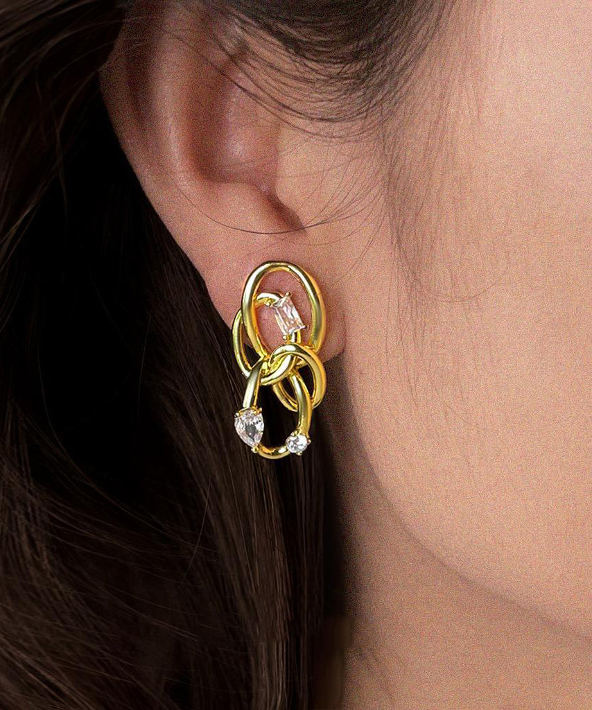 Original Design Gold Copper Overgild Zircon Entangle Hoop Earrings
