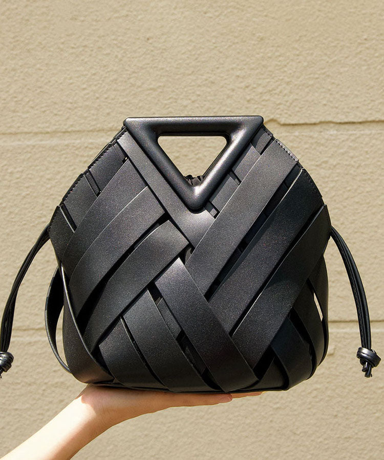 Original Design Gold Faux Leather Weaving Hollow Bucket Bag