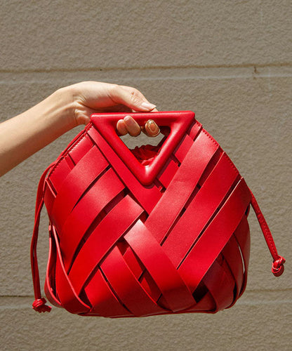 Original Design Gold Faux Leather Weaving Hollow Bucket Bag