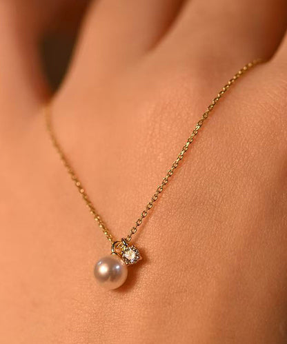 Original Design Gold Pearl Zircon Pendant 14K Gold Necklace