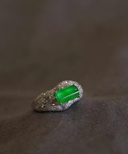 Original Design Green Metal Zircon Jade Rings