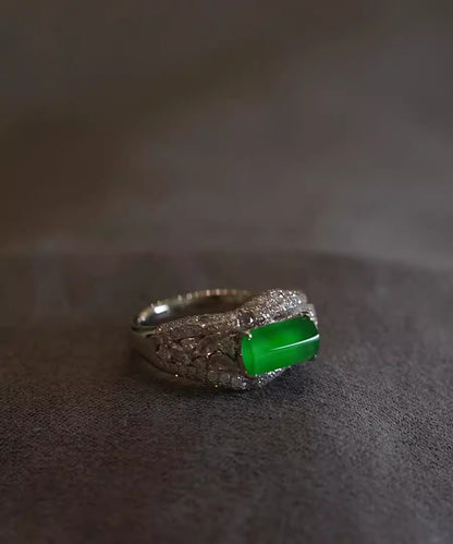 Original Design Green Metal Zircon Jade Rings