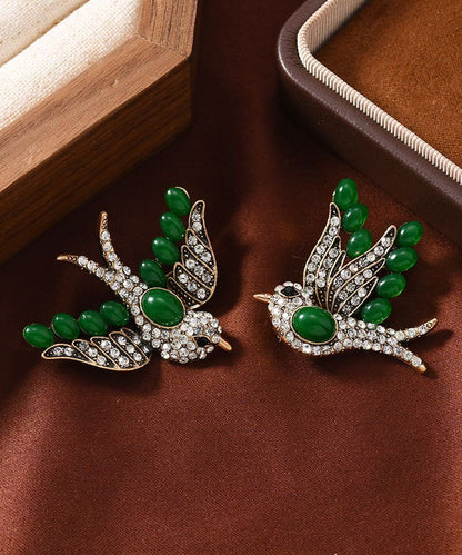 Original Design Green Sterling Silver Zircon Swallow A Pair Brooches
