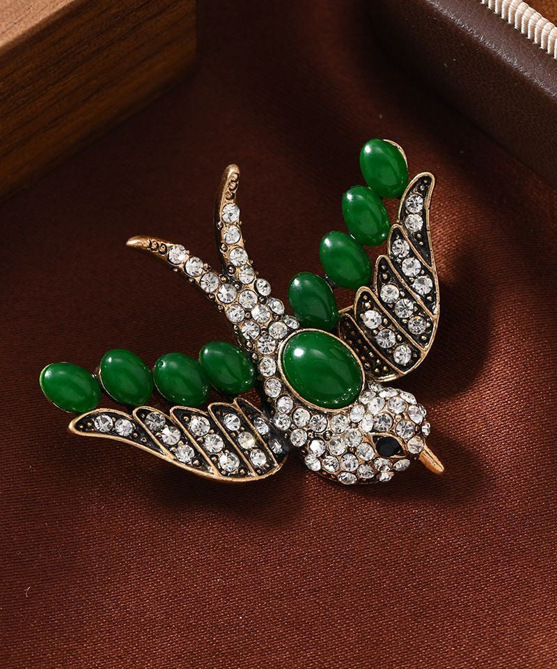 Original Design Green Sterling Silver Zircon Swallow A Pair Brooches