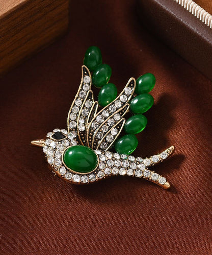 Original Design Green Sterling Silver Zircon Swallow A Pair Brooches
